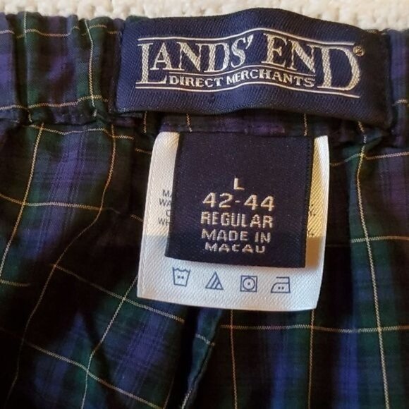 Lands' End Blue Plaid Button Down Top w Pocket & Elastic Waist w Sz L Pajama Set - Picture 12 of 16
